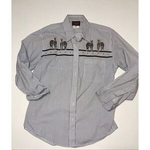 PGB Vintage Women Striped Black White Button Down With Zebra Embroidery SZ small